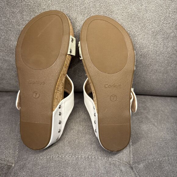 New Corkys Top Secret Wedge Sandals Size 7 White Slip On Adjustable Buckle - Picture 4 of 11